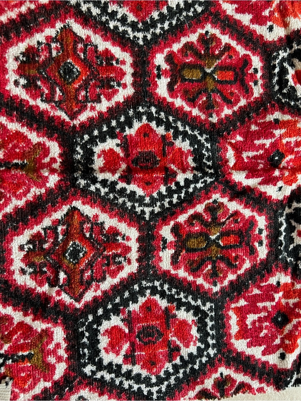 Vintage Chenille Upholstery Fabric Remnants Red Black MCM Geometric Floral